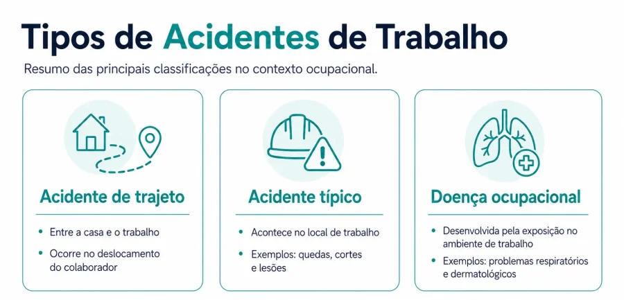 Infográfico apresentando os principais tipos de acidentes de trabalho