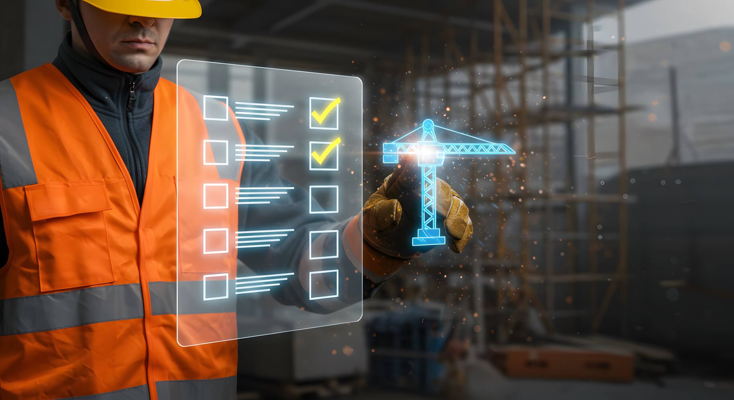 Tecnologia na construção civil, destacando a digitalização e automação de processos.