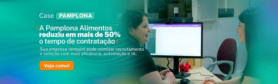 Banner apresentando case Pamplona, que conseguiu reduzir o tempo de contratação com ATS Senior. Entre as funções, estão a aplicação de teste situacional