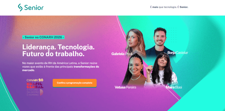 Banner apresentando programação da Senior no CONARH 2026