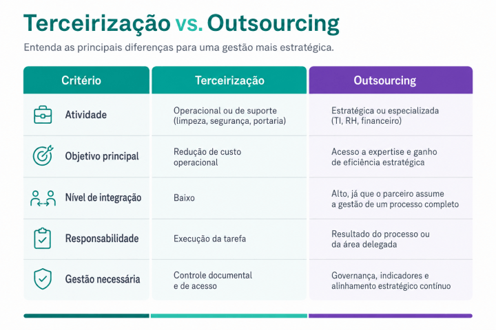 Infográfico explicando a diferença de terceirização e outsourcing