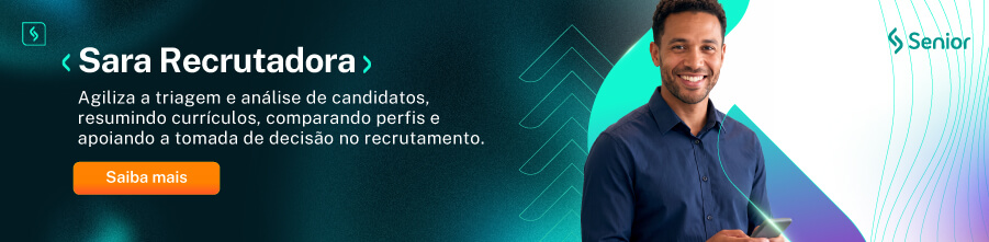 Banner apresentando Sara Recrutadora, agente de IA da Senior que auxilia no recrutamento